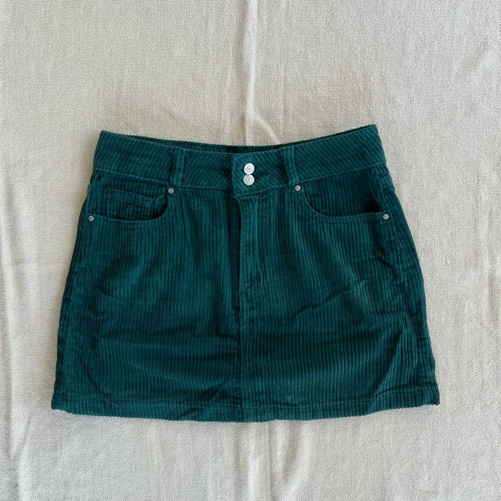 Pac Sun Forest Green High Waisted Courdoroy Mini Skirt, Size 27